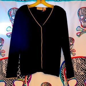 Liz Claiborne sport black sweater with white trim